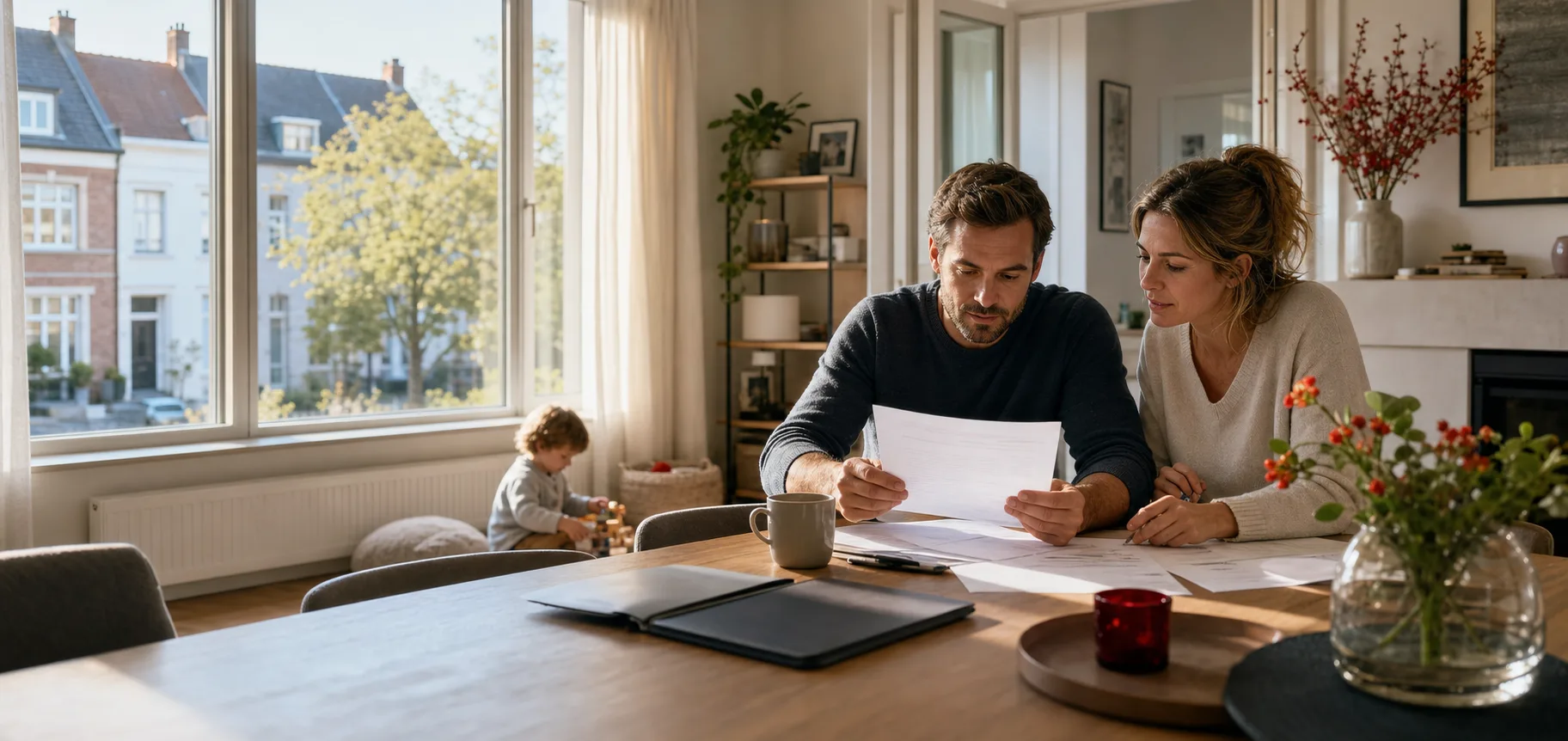Famille consultant ses assurances habitation et auto